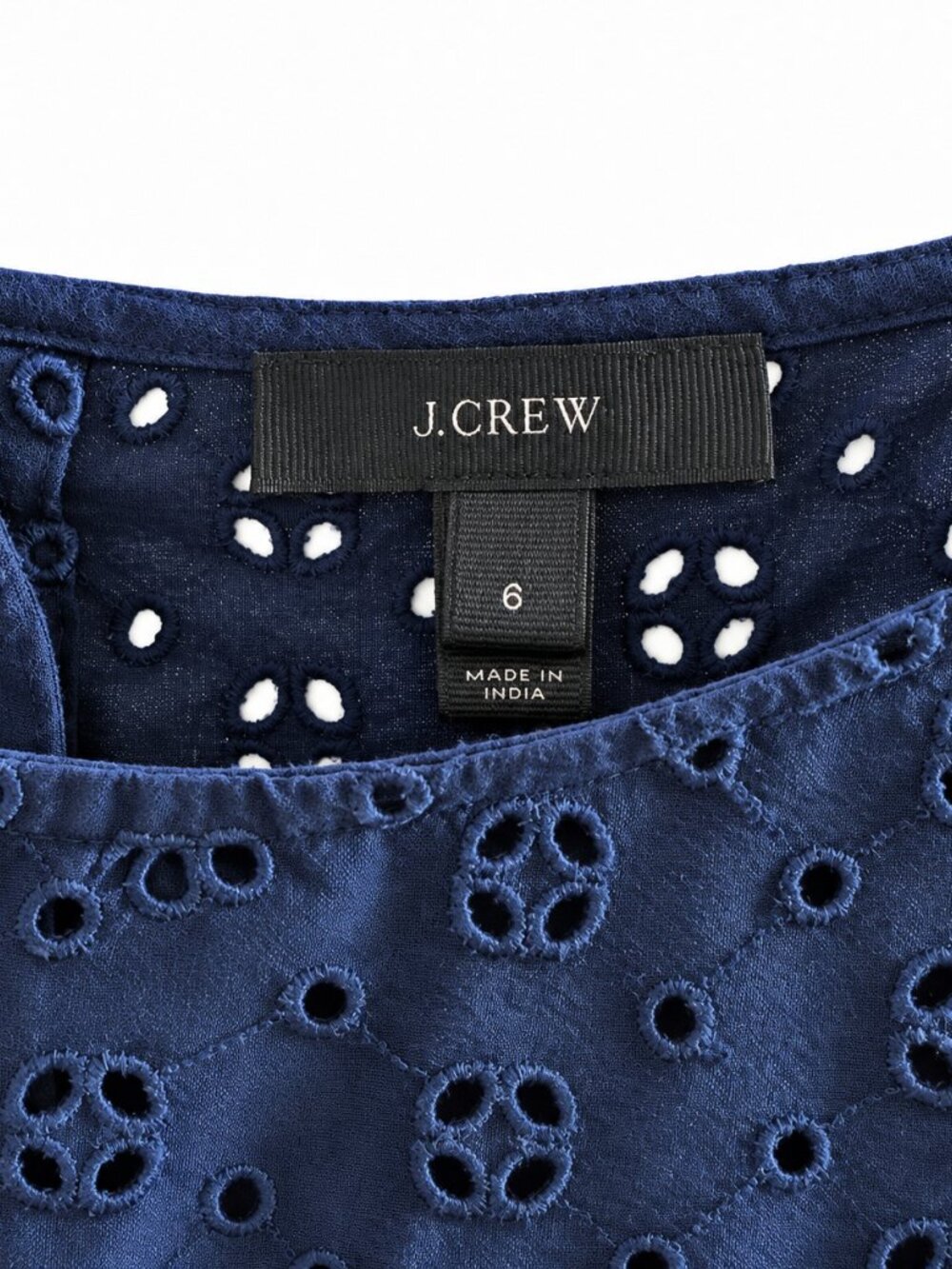 J.Crew Navy Blue Linen Cotton Blend Eyelet Long Sleeve Boat Neck Blouse (Size 6) - Picture 5 of 11